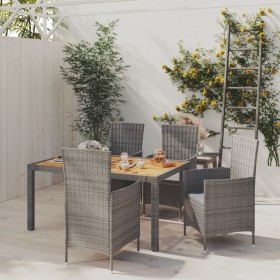 Set da Pranzo da Esterno 5 pz con Cuscini in Polyrattan Grigio