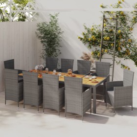 Set da Pranzo da Giardino 11 pz con Cuscini Polyrattan Grigio