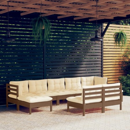 Set Divani da Giardino 9 pz con Cuscini Miele Legno di Pino