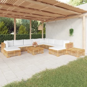 Set Divani da Giardino 12 pz con Cuscini Legno Massello di Teak