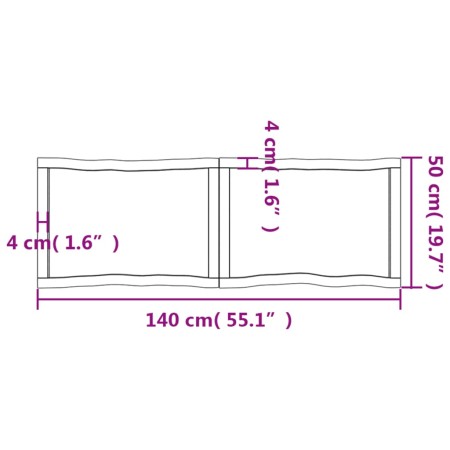 Piano Tavolo Marrone Chiaro 140x50x(2-4) cm Rovere Non Trattato