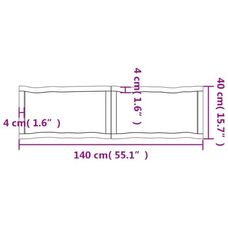 Piano per Tavolo 140x40x(2-4) cm Rovere Non Trattato Bordi Vivi