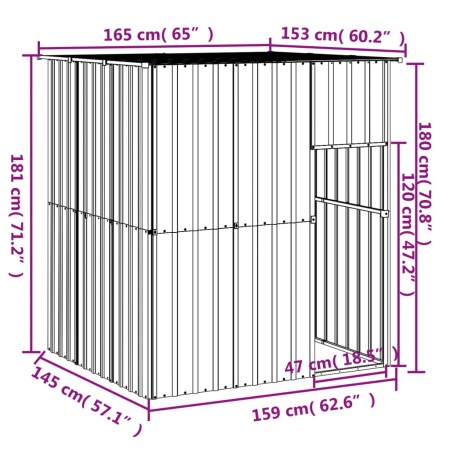 Casetta Cani Tetto Grigio Chiaro 165x153x181 cm Acciaio Zincato