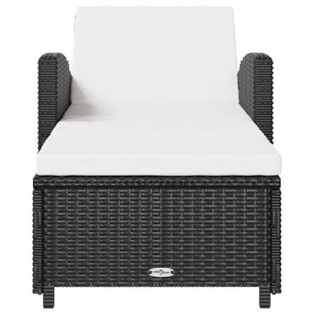 Lettino Prendisole con Cuscino Bianco Crema in Polyrattan Nero