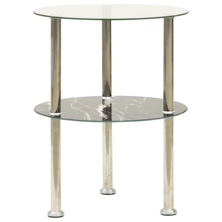 322789 2-Tier Side Table Transparent & Black 38 cm Tempered Glass