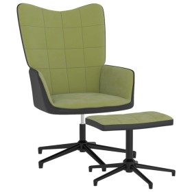 Poltrona Relax con Poggiapiedi Verde Chiaro in Velluto e PVC