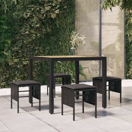 Poggiapiedi da Giardino con Cuscini 4pz Nero in Polyrattan