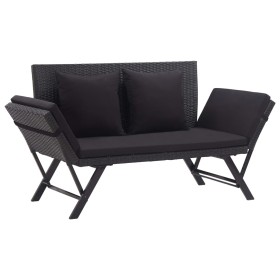 Panchina da Giardino con Cuscini 176 cm Nera in Polyrattan