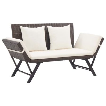 Panchina da Giardino con Cuscini 176 cm Marrone in Polyrattan