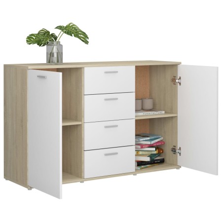 Credenza Bianca e Rovere Sonoma 120x35,5x75cm Legno Multistrato