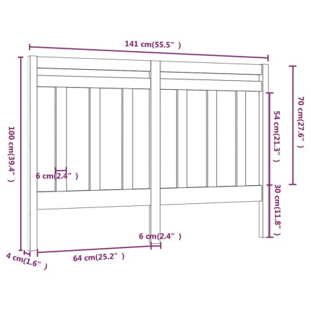 Testiera per Letto Bianca 141x4x100 cm Legno Massello di Pino