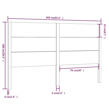 Testiera per Letto 166x4x100 cm in Legno Massello di Pino