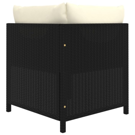 Divano ad Angolo Modulare con Cuscini in Polyrattan Nero