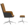 Poltrona Relax con Poggiapiedi Marrone in Velluto e PVC
