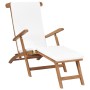 Sedia a Sdraio con Cuscino Bianco Crema Legno Massello di Teak