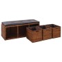 Panca in Giunco con 3 Ceste 105x40x42 cm Marrone