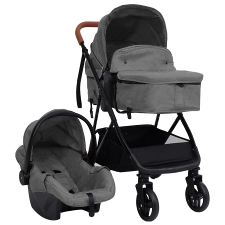 Passeggino 3 in 1 Grigio Chiaro e Nero in Acciaio