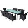 Set da Pranzo da Giardino 11 pz con Cuscini in Polyrattan Nero