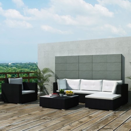 Set Divani da Giardino 6 pz con Cuscini in Polyrattan Nero