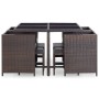 Set da Pranzo da Giardino 9 pz con Cuscini Polyrattan Marrone