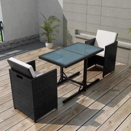 Set da Bistrot 3 pz con Cuscini in Polyrattan Nero