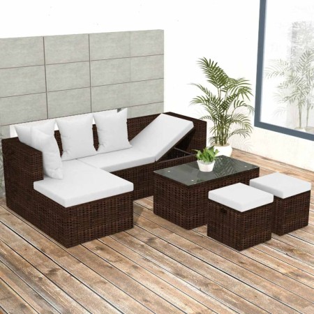 Set Divani da Giardino 4 pz con Cuscini in Polyrattan Marrone