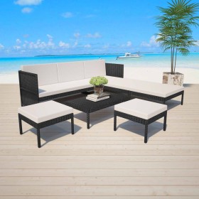 Set Divani da Giardino 6 pz con Cuscini in Polyrattan Nero