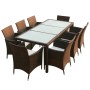 Set da Pranzo da Giardino 9 pz con Cuscini Polyrattan Marrone