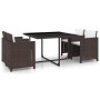 Set da Pranzo da Giardino 5 pz con Cuscini Polyrattan Marrone