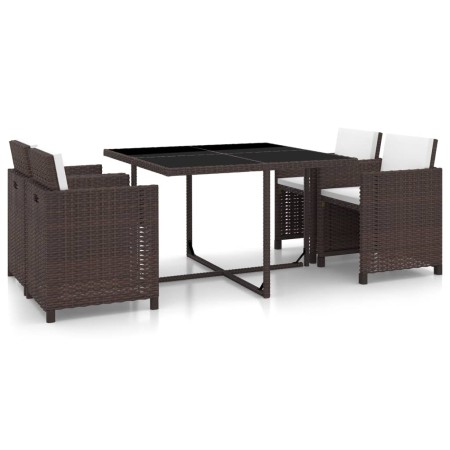 Set da Pranzo da Giardino 5 pz con Cuscini Polyrattan Marrone