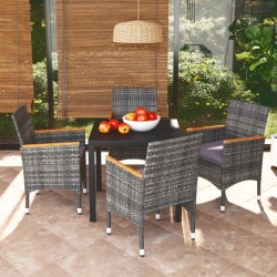 Set da Pranzo per Giardino 5 pz con Cuscini Polyrattan Grigio