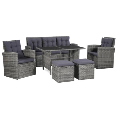 Set Divani da Giardino 6 pz con Cuscini in Polyrattan Grigio