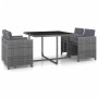 Set da Pranzo da Giardino 5 pz con Cuscini in Polyrattan Grigio