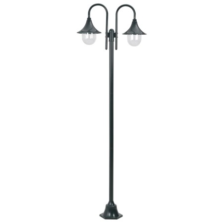 Lampione da Giardino E27 220 cm Alluminio 2 Lampade Verde Scuro