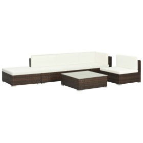 Set Divani da Giardino 6 pz con Cuscini in Polyrattan Marrone