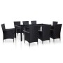 Set da Pranzo da Giardino 9 pz in Polyrattan Nero