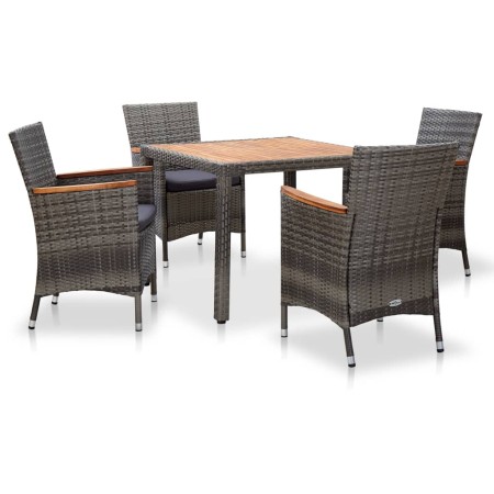 Set da Pranzo da Giardino 5 pz con Cuscini in Polyrattan Grigio