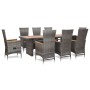 Set da Pranzo da Giardino 9 pz con Cuscini in Polyrattan Grigio