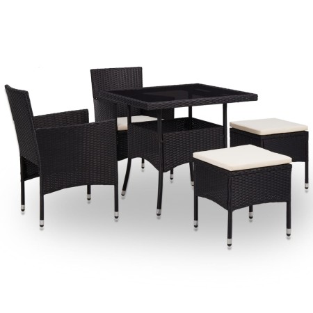 Set Mobili da Pranzo per Giardino 5 pz Nero Polyrattan e Vetro