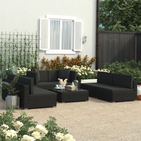 Set Divani da Giardino 7 pz con Cuscini in Polyrattan Nero