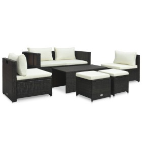 Set Divani da Giardino 6 pz con Cuscini in Polyrattan Marrone