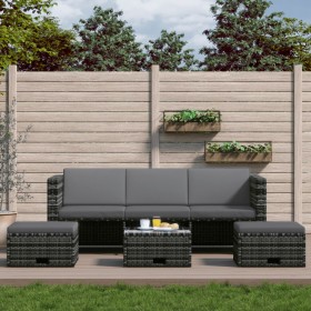 Set Divani da Giardino 4 pz con Cuscini in Polyrattan Grigio