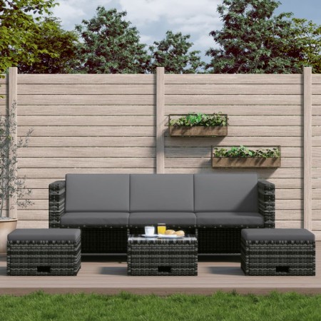 Set Divani da Giardino 4 pz con Cuscini in Polyrattan Grigio