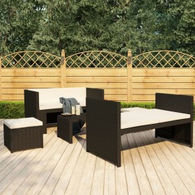 Set Divani da Giardino 5 pz con Cuscini in Polyrattan Nero