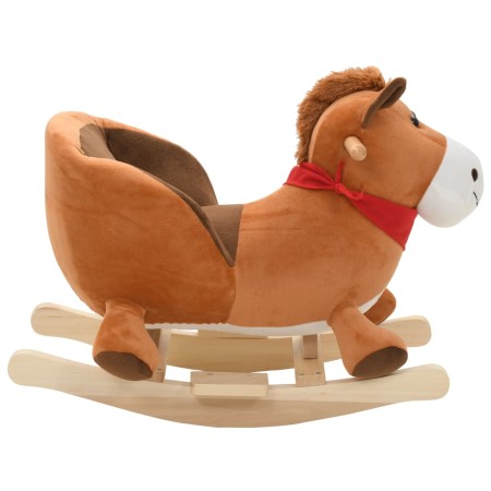 Cavallo a Dondolo con Schienale in Peluche 60x32x50 cm Marrone