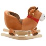 Cavallo a Dondolo con Schienale in Peluche 60x32x50 cm Marrone