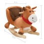 Cavallo a Dondolo con Schienale in Peluche 60x32x50 cm Marrone