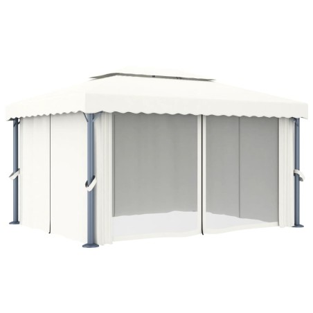 Gazebo con Tende 4x3 cm Bianco Crema Alluminio