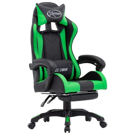 Sedia da Gaming con Poggiapiedi Verde e Nera in Similpelle