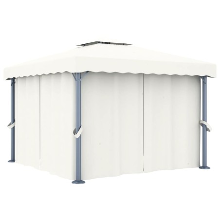 Gazebo con Tende 3x3 cm Bianco Crema Alluminio